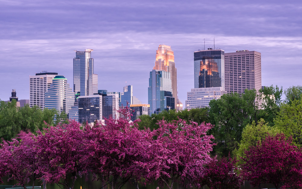Downtown Minneapolis autumn skyline