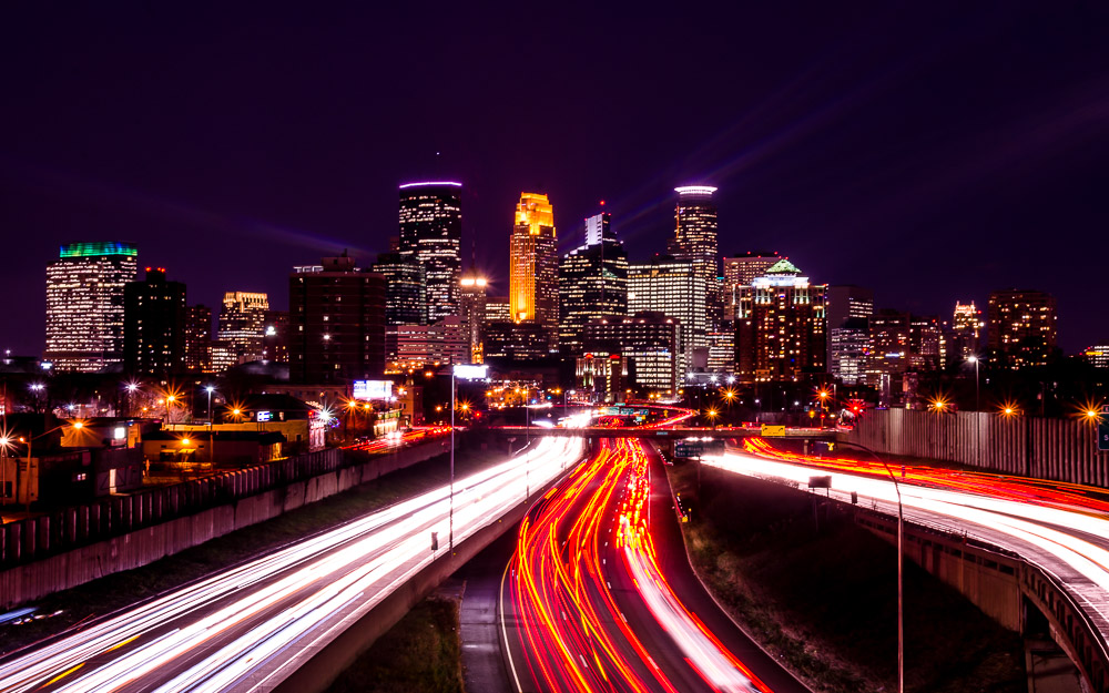 Downtown Minneapolis city lights